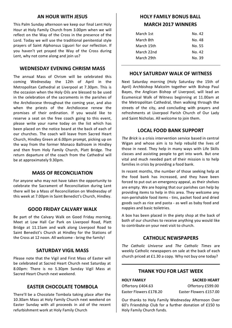 April 9th 2017 Hindley Catholic Churches